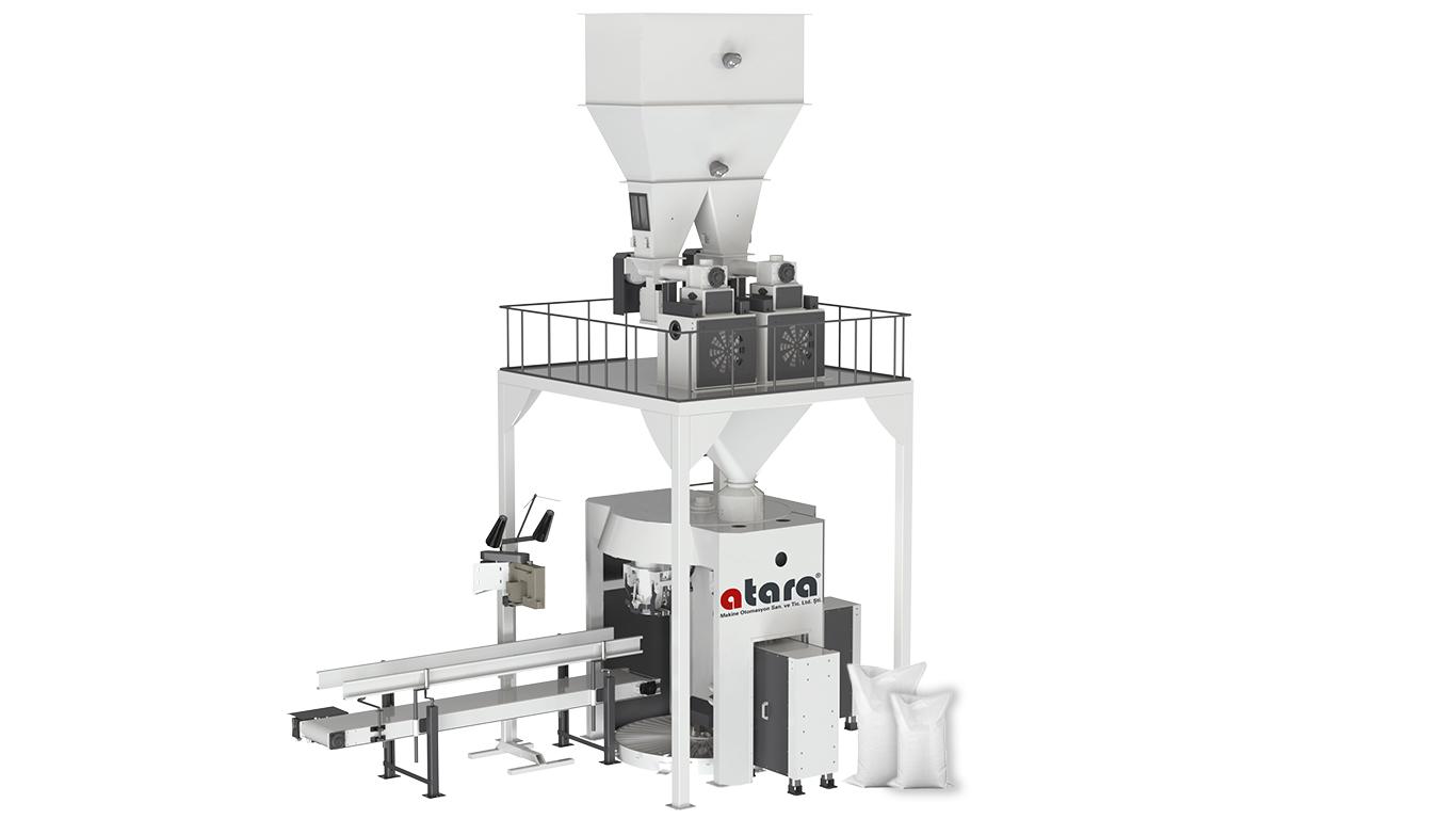 Çift Tartım 4 İstasyonlu Carousel Paketleme Makinesi (25-50 KG)
